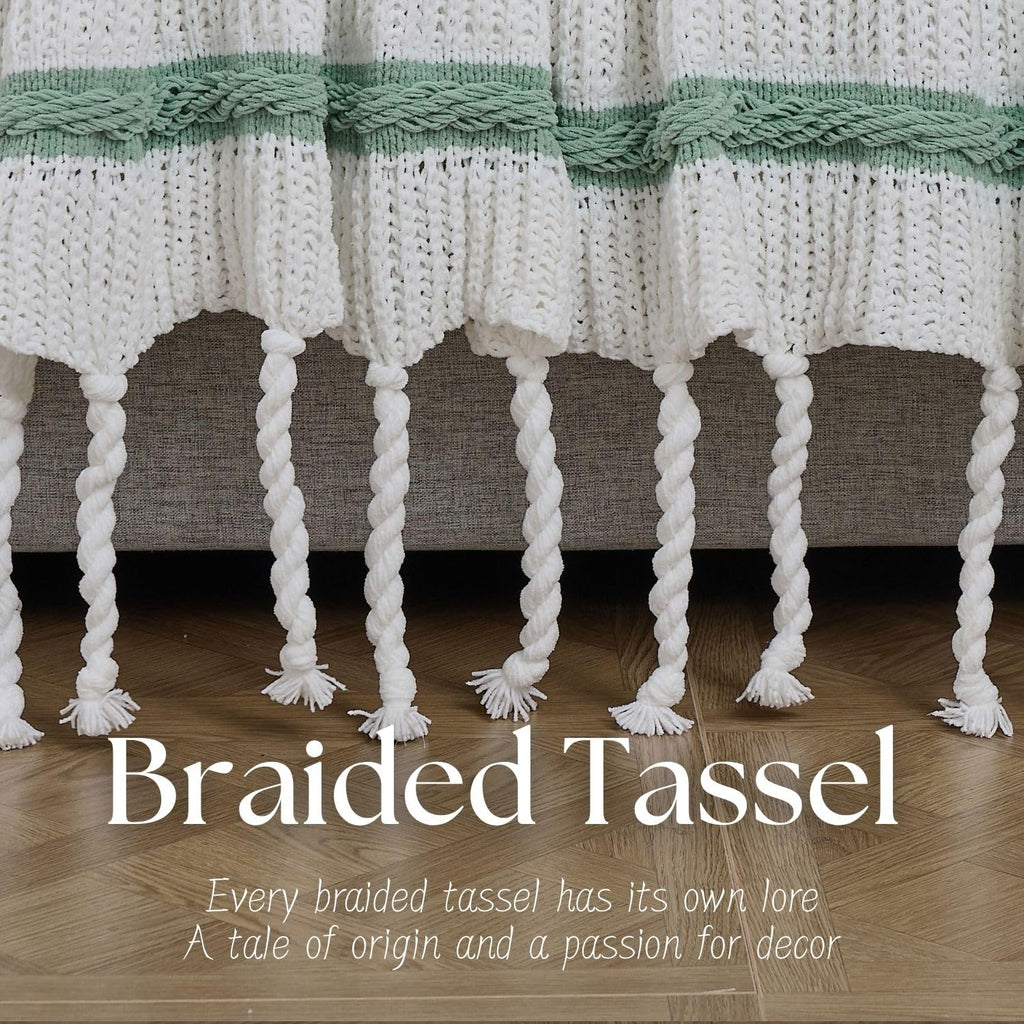 Boho Knitted Chenille Blanket with Tassels - Lightweight & Soft All-Season Throw - 3D Classic Pattern Bedroom Couch