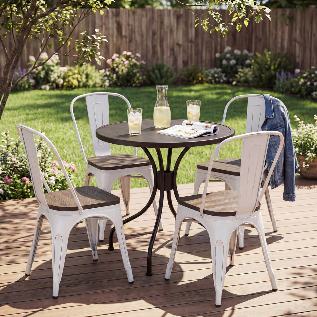 Metal Dining Chair Stackable Industrial Vintage Kitchen Chairs Indoor-Outdoor Bistro Cafe Side Chairs with Back and