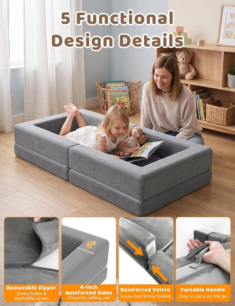 54" Portable Travel Toddler Bed, Foldable Foam Floor Bed for Kids