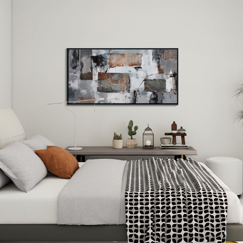 Large Abstract Wall Art - Gray and Black Modern Canvas Wall artwork, Framed Room Wall Decor, and Office, Aesthetic