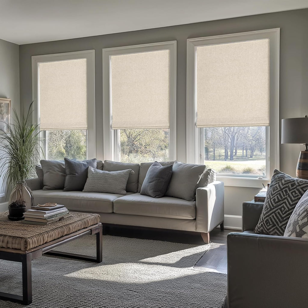 No Drill Cordless Roman Shades, 34'' W x 64'' H, Beige | Easy to Install, Light Blocking & Heat Insulating