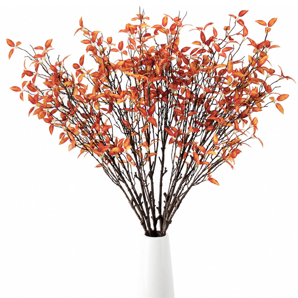 4 Pcs 45.3 Inch Fall Artificial Leaf Branches, Real Touch Orange Autumn Faux Greenery Stems for Vase Arrangement Home
