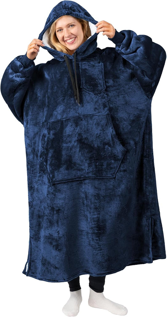 Blanket Hoodie for Women Black, Sherpa Wearable Blanket Men, Cozy Oversized Sweatshirt Blanket, Warm Fleece Hooded