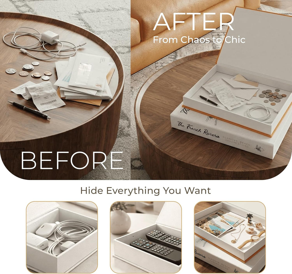 Decorative Books Decor - Orange & White Linen Faux Books Decoration: Aesthetic Fake Book for Shelf, Living Room