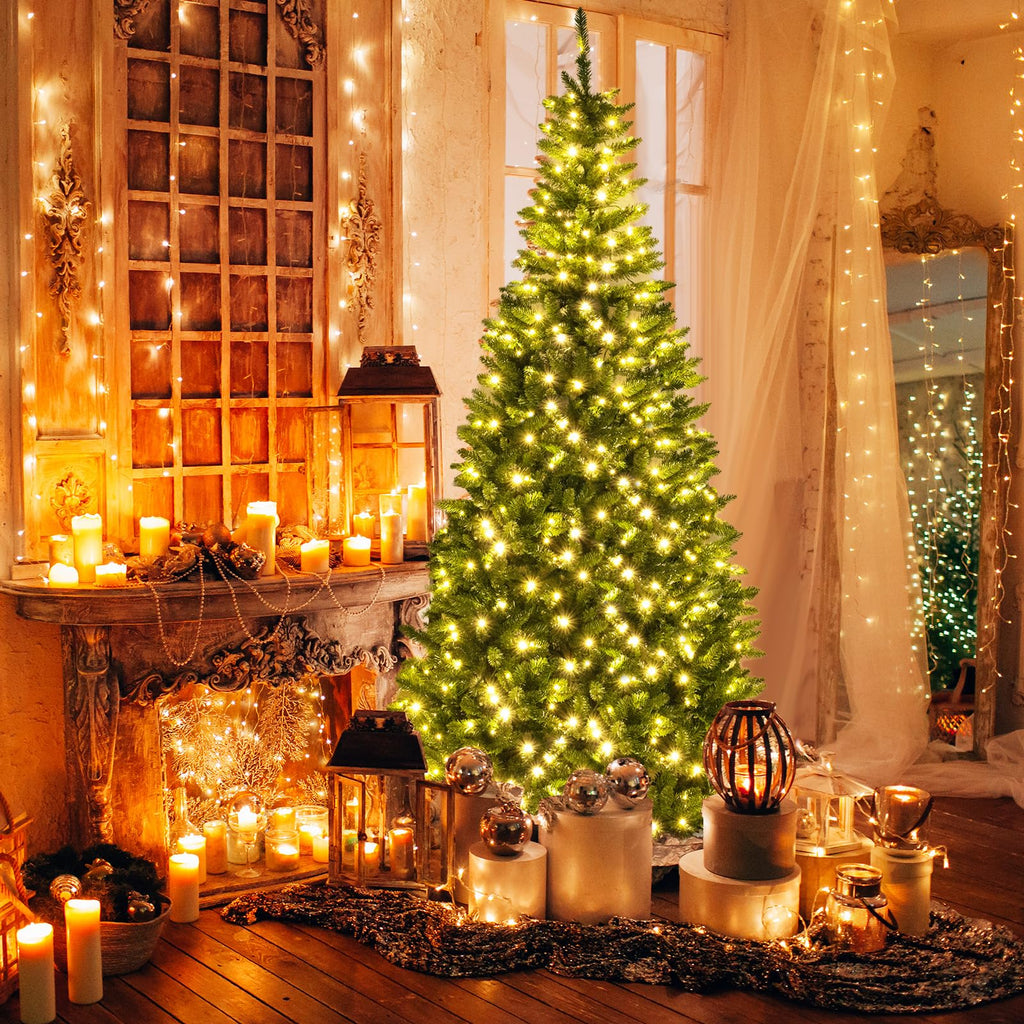 8 FT Pre-Lit Corner Christmas Tree w/ 360 Warm White LED Lights