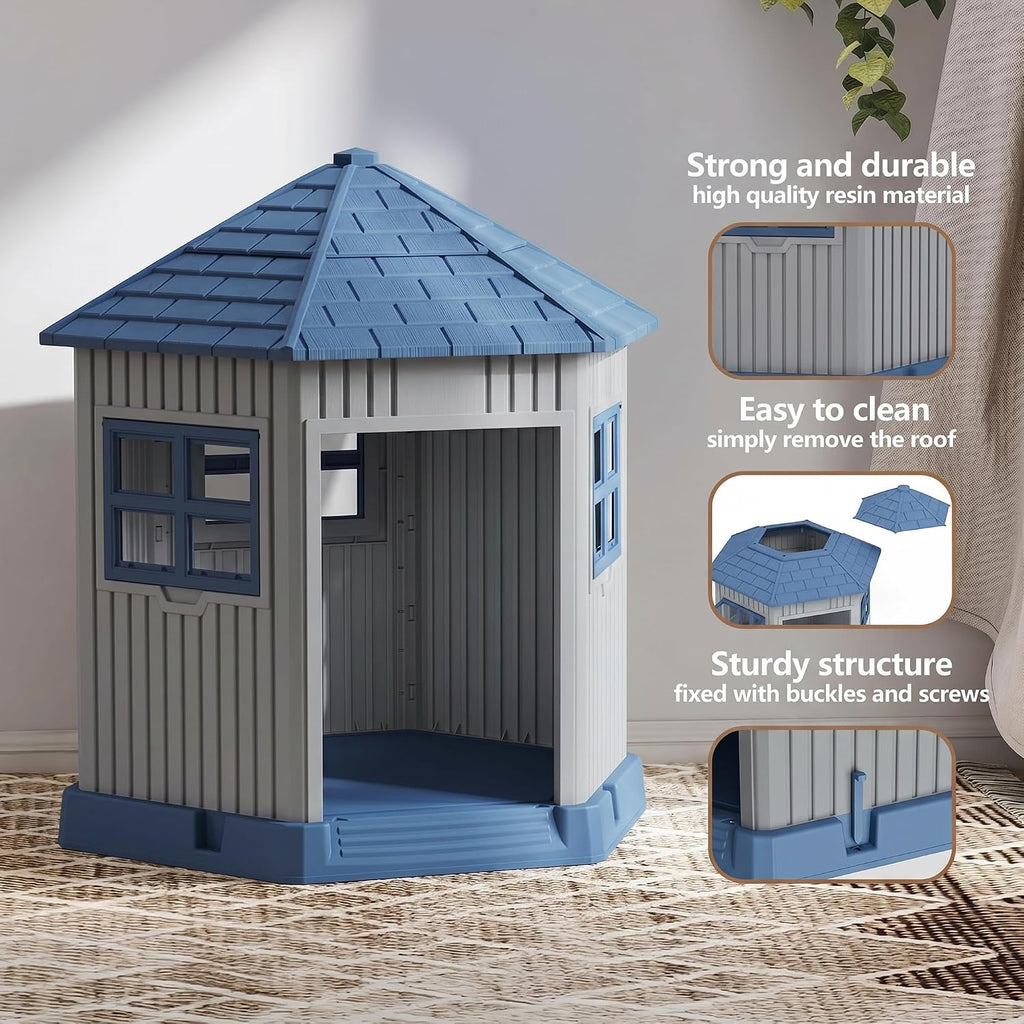 Dog House Indoor Outdoor Durable Large Dog Shelter with Outside Dog Kennel with Window and Elevated Floor for Small