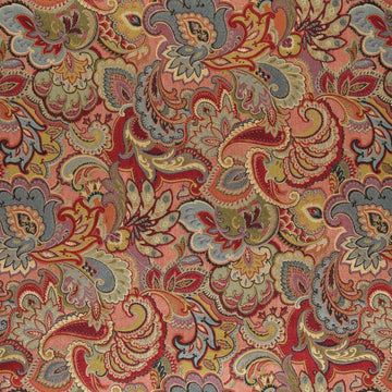 Green Blue Red and Gold Abstract Floral Upholstery Fabric by The Yard