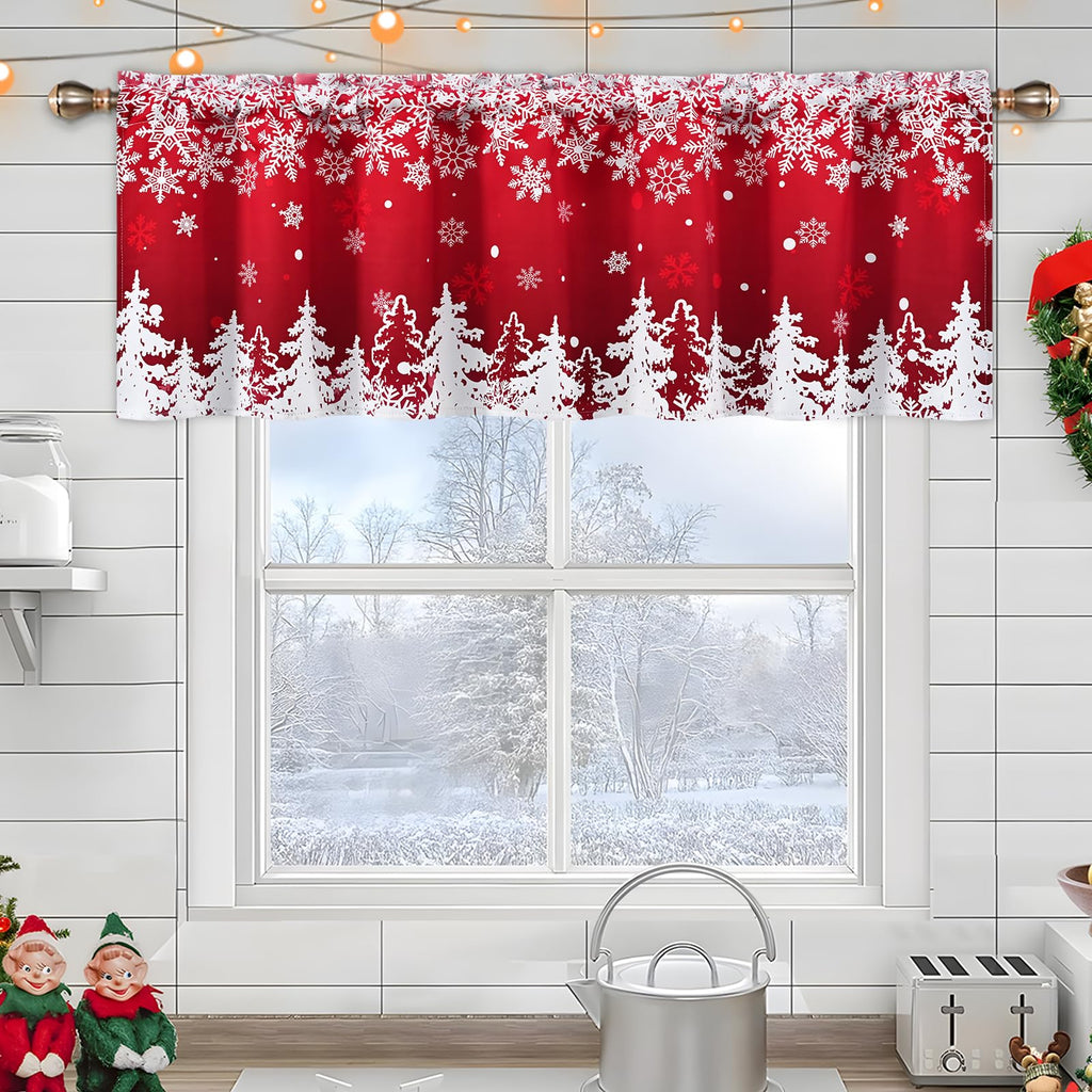 Christmas Valances for Windows Red Kitchen Curtains Snowflake Valances Blackout Window Valance Rod Pocket Xmas