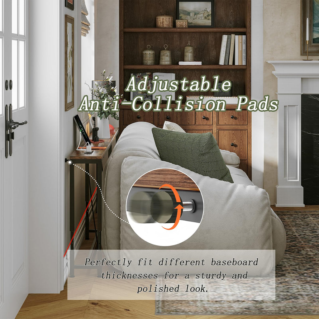 102.4" Behind Couch Table Adjustable Height 23.8~34.8" with 2 Charging Stations, 5.9" Narrow Console Table Skinny