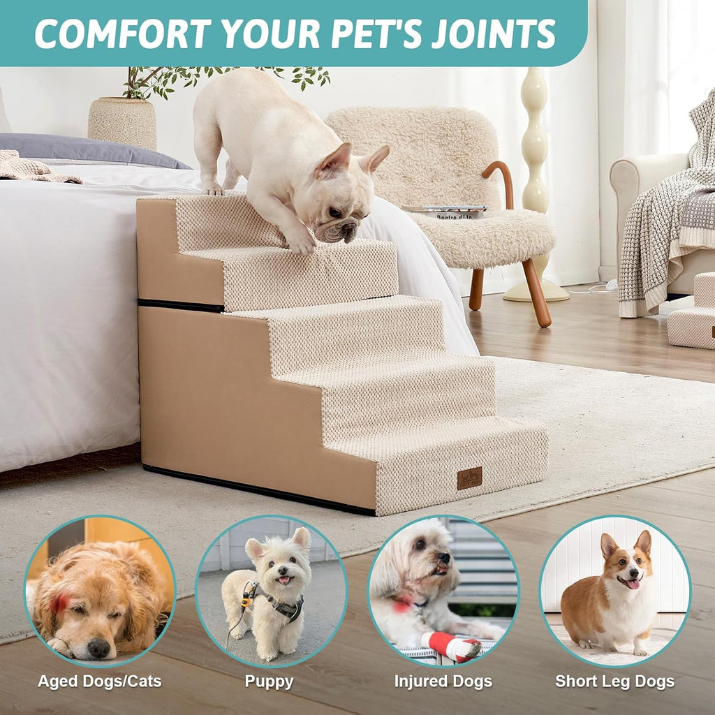 Dog Stairs for Small Dogs, 5 Step Pet Stairs for Beds & Couches