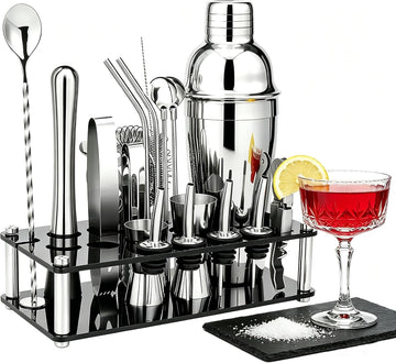 Cocktail Shaker Set Bartender Kit,Professional Bar Set, Jigger,Mixer Spoon, Muddler, Liquor Pourers Ideal Bar - Set of 5
