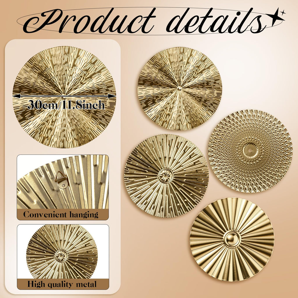 4 Pcs 12 Inch Gold Metal Wall Art Decor Modern Sunburst Decor