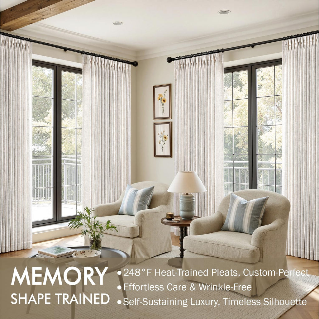Pinch Pleated Linen Curtains 96 Inches Long 2 Panels Natural