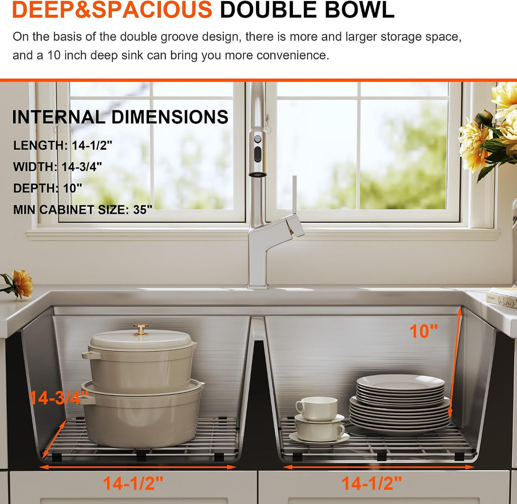 32 Inch Undermount Workstation Double Bowl Handmade Kitchen Sink | 304 Stainless Steel, 16 Gauge Thickness, Ledge for