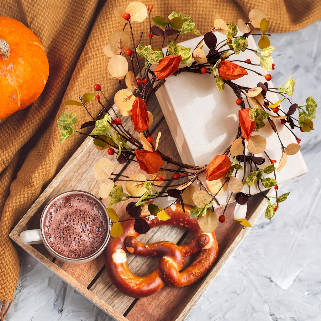 1 Pc Fall Candle Rings Wreath, 6.5'' Inner, Autumn Berry