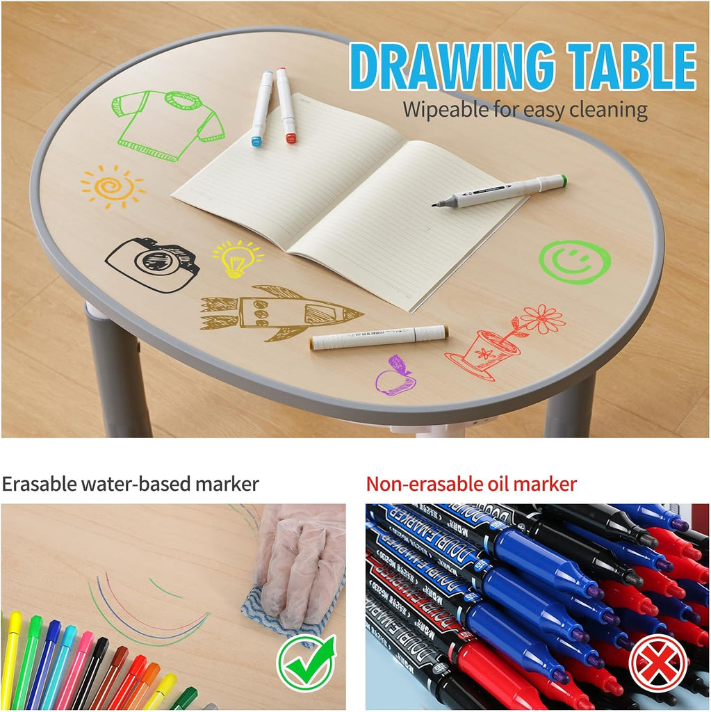 Kids Round Activity Table and Chairs Set, Height Adjustable Plastic Children Art Desk with 2 Seats, Kids Set Table Set