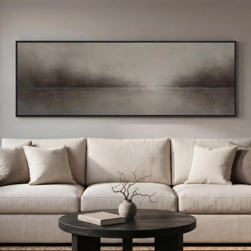 Large Framed Moody Abstract Landscape Wall Art, 60x20 In