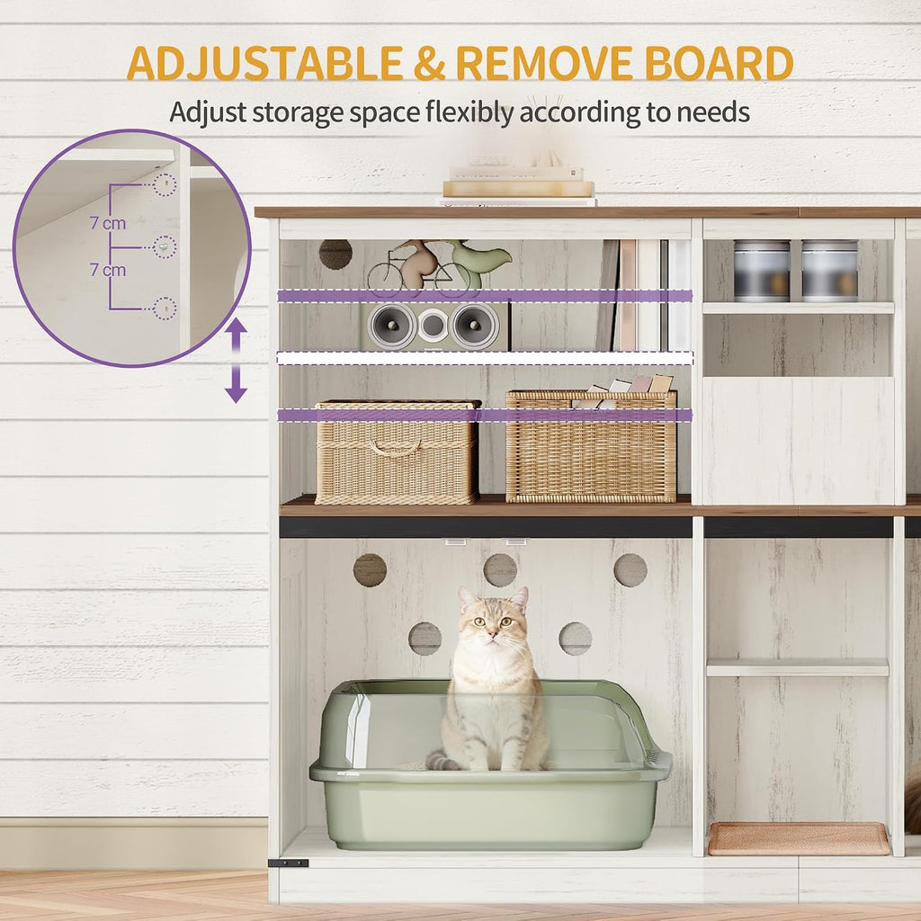 Double cat Litter Box Enclosure, Cat Cabinet with Large Storage