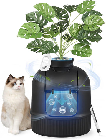 Cat Litter Box with Artificial Plant, Enclosed Hidden Litter Box
