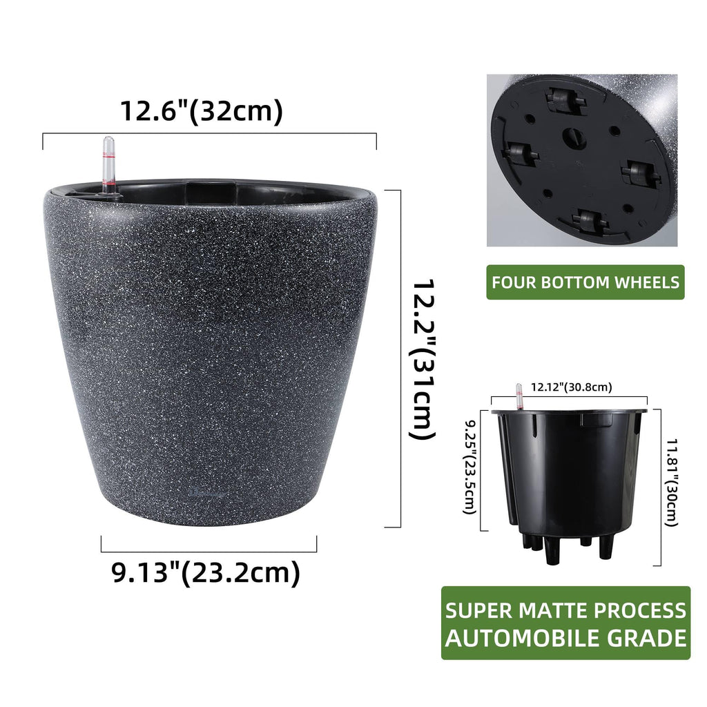 13x12 Self Watering Planter with Wheels (Stone Matte)