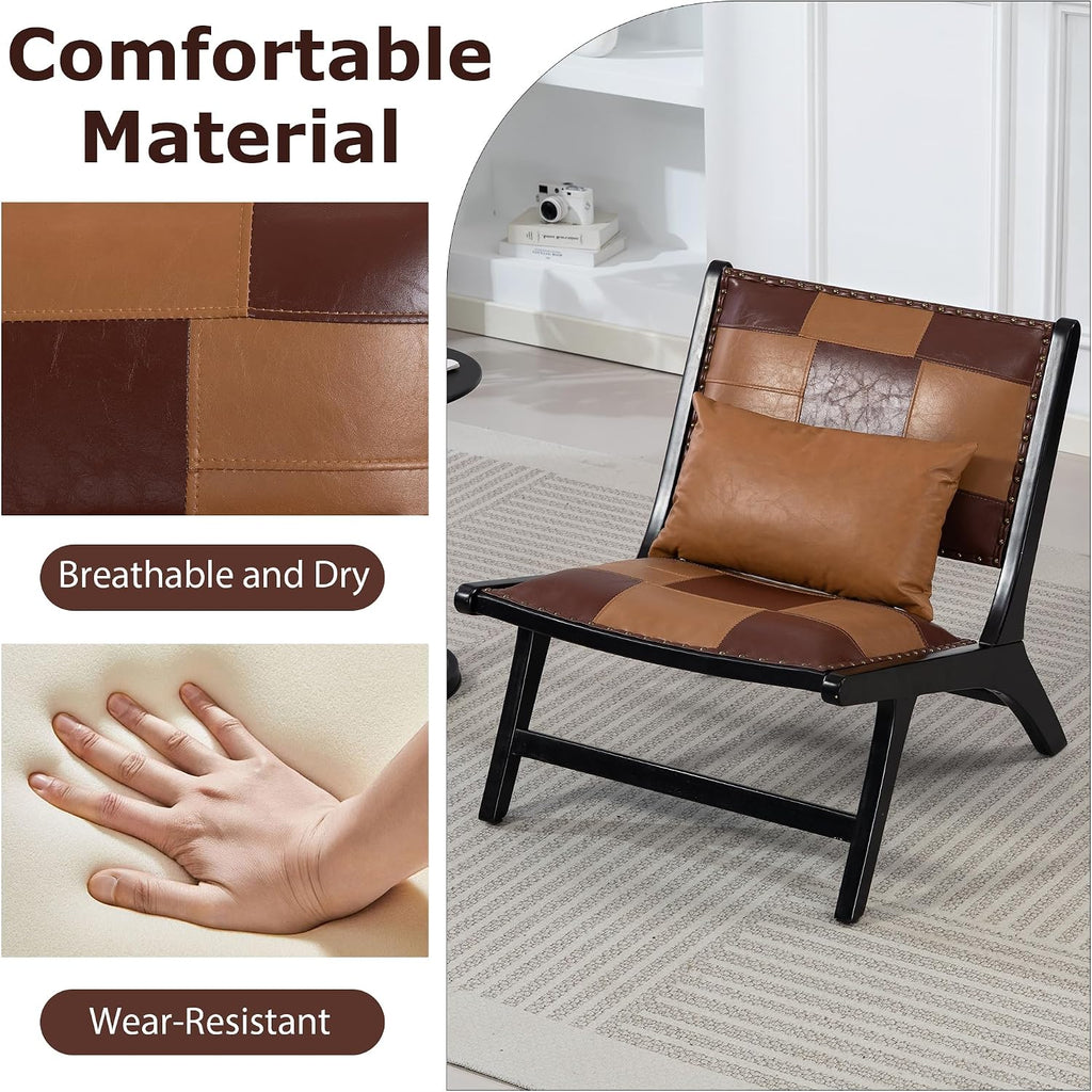 Accent Chair, Modern Comfy Genuine Leather Armless Accent Chairs