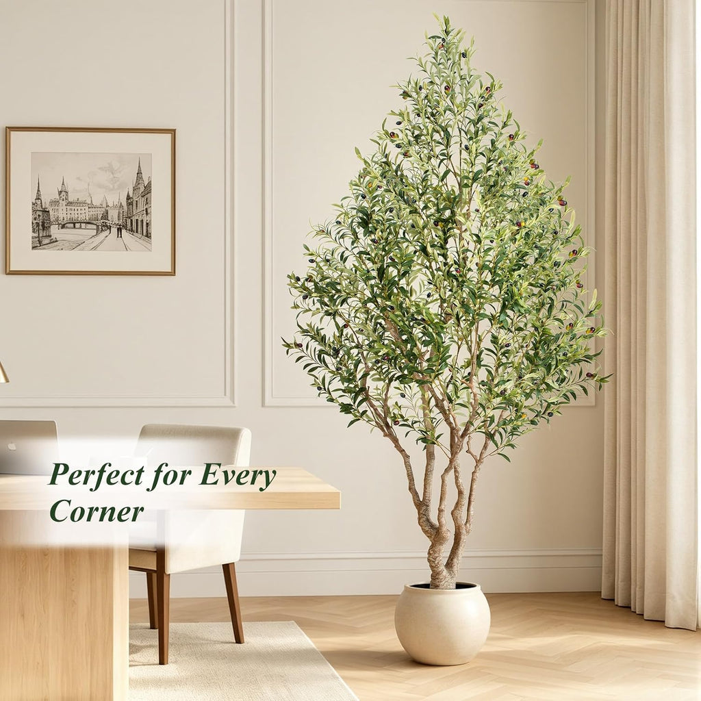 7ft Faux Olive Tree - Large Artificial Olive Tree with Realistic 1513 Leaves and 122 Olives - Lush and Elegant Fake