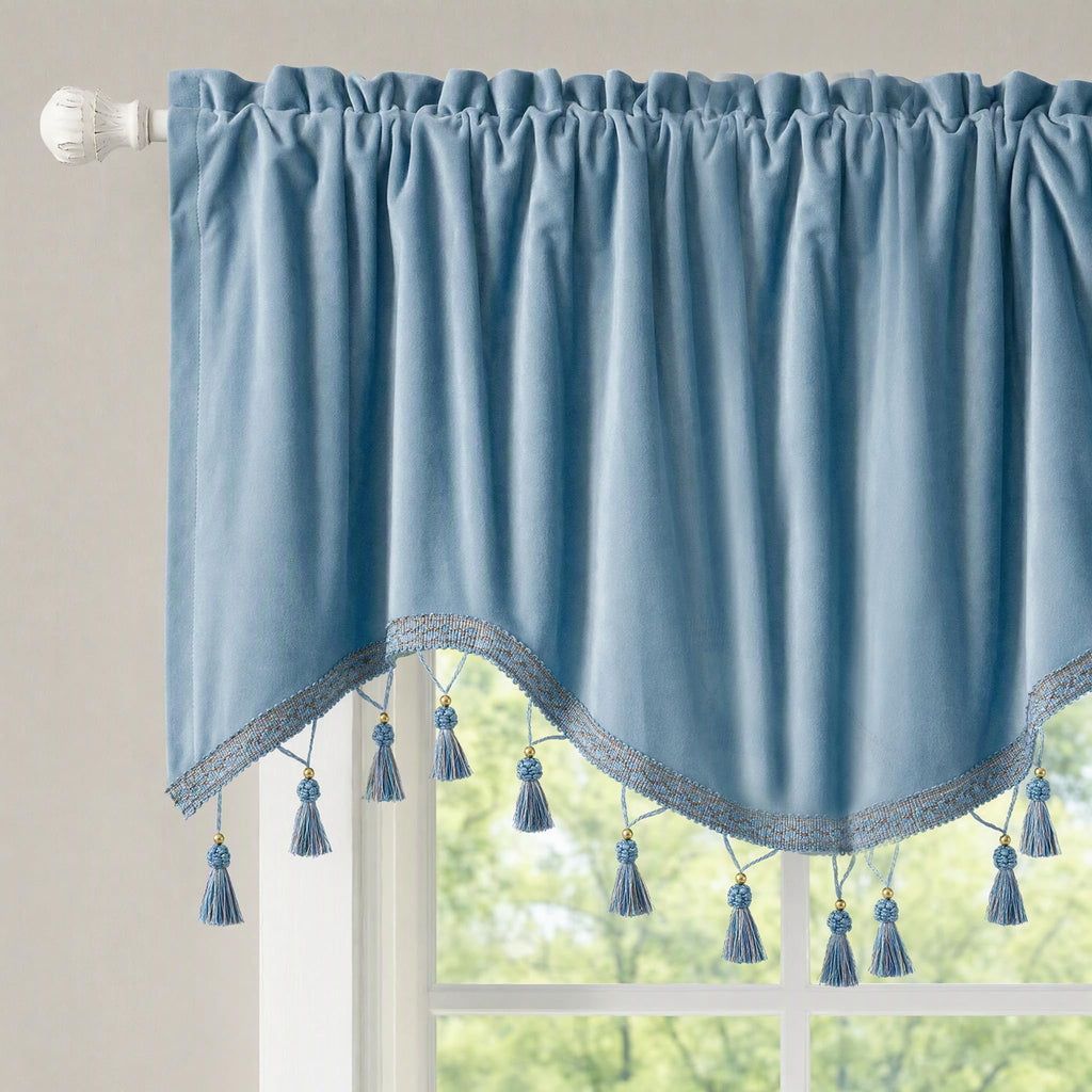 Scalloped Valances for Windows Velvet Valance Curtain with Tassel