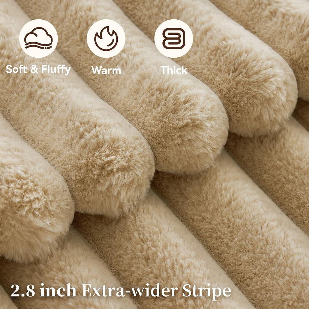 Faux Fur Throw Blanket, 1000GSM Thick Fluffy Fur Throw, 90"X104" | Plush Cozy Luxury Striped Faux Fur Blanket, Warm
