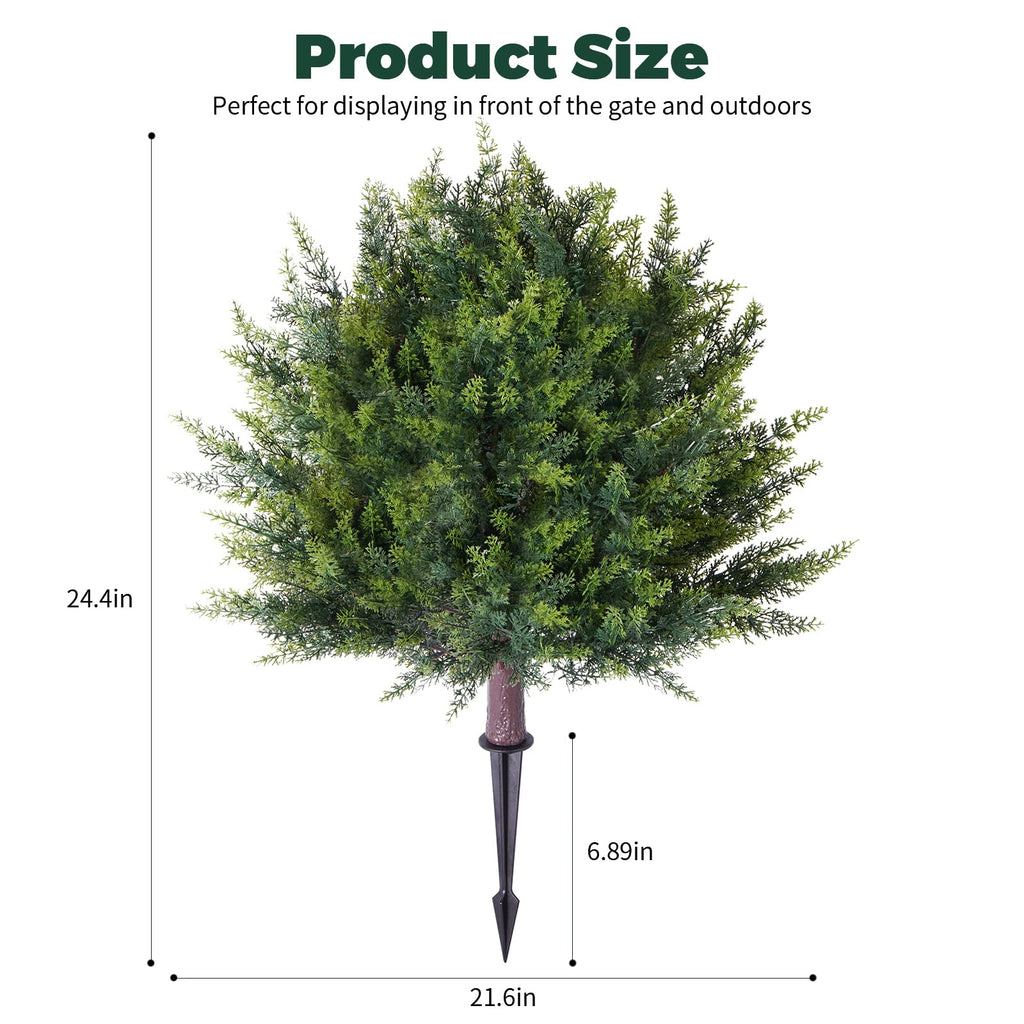 2 Pack Artificial Cypress Topiary Shrubs, UV Resistant Evergreen Plants, Faux Urn Filler Artificial Shrubs, Indoor
