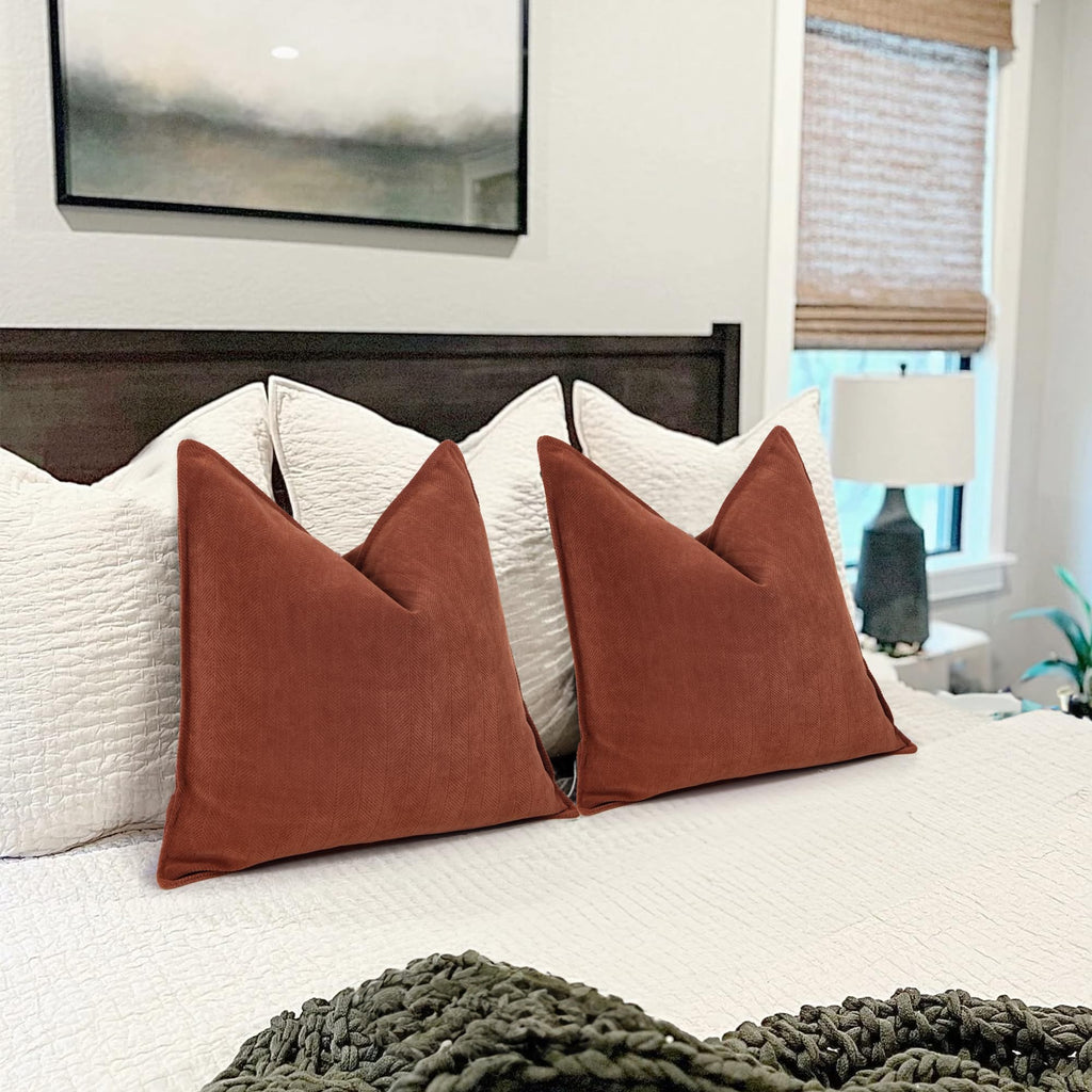 Throw Rust Pillow Covers 22x22 Set of 2 Chenille Fall Pillow Covers with Elegant Design Soft and Luxurious Decorative