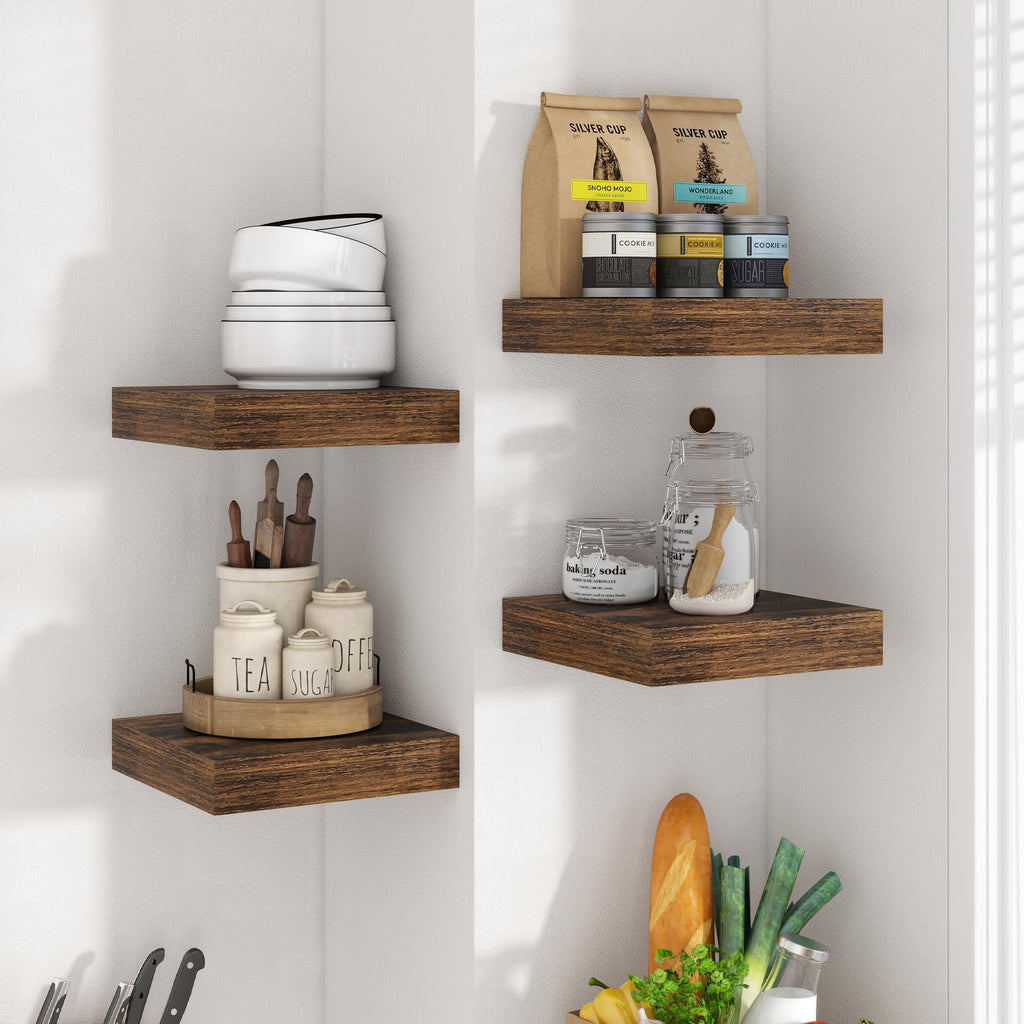 8Inch Square Floating shelves for Wall, 8In Deep, Invisible Brackets, Brown