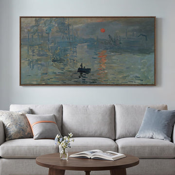 Large Framed Monet Impression Sunrise Wall Art, 60x30 Inch
