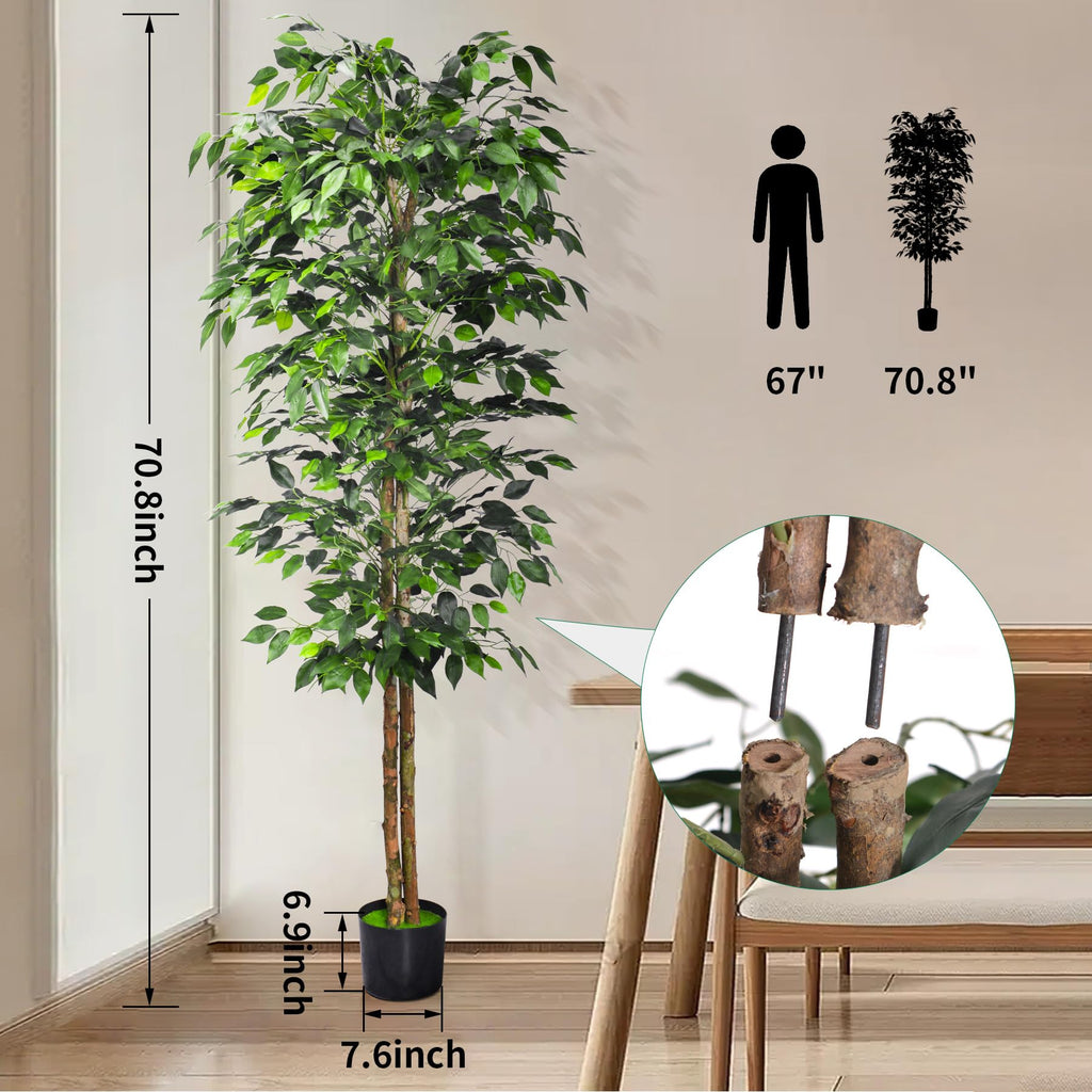 6FT Artificial Ficus Tree with Realistic Leaves, Faux Ficus Tree Indoor Decor