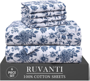 100% Cotton Percale Sheets King, Wild Flower | Cooling Bed Sheets for Hot Sleepers, Deep Pocket 16", Breathable