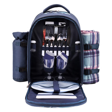 Backpack, 2-Person with Blanket & Wine, Family & Lovers Gift, Blue