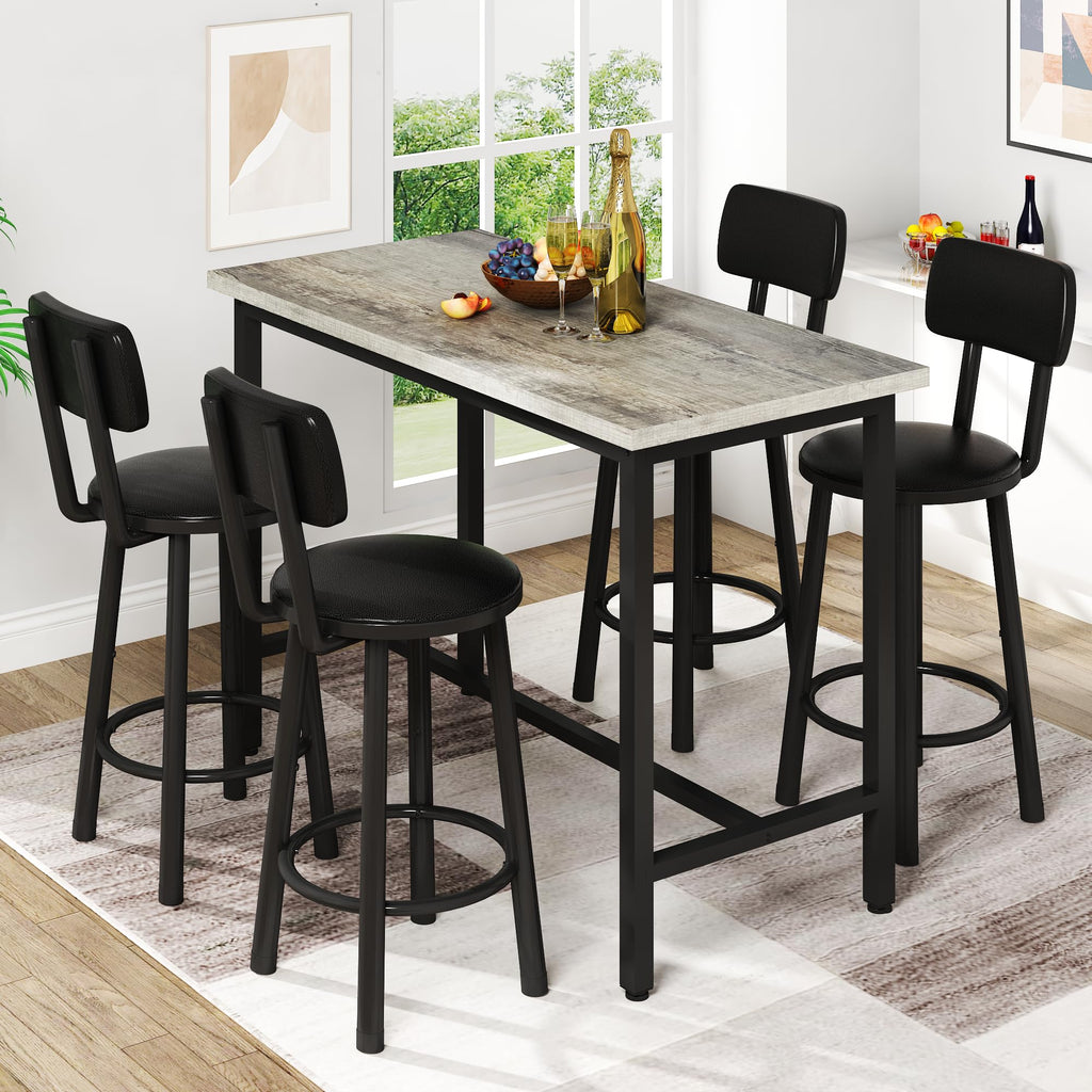 5 Piece Bar Table and Chairs Set for 4, Counter Height Rectangular Pub Dining Set, Wood Top Bistro Set with 4