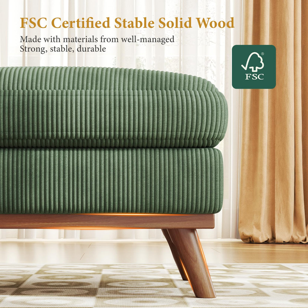 Large Ottoman for Modular Sofa, 29.5" Corduroy Pouf Ottoman with Spring Cushion, Rectangle Foot Rest for Couch