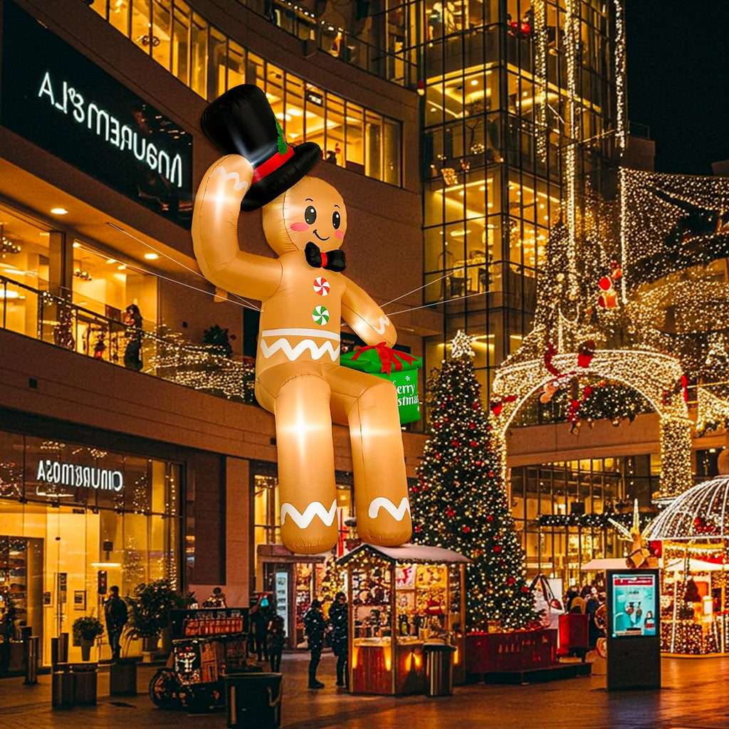 14 FT Giant Christmas Inflatables, Sitting Gingerbread Inflatable for Roof