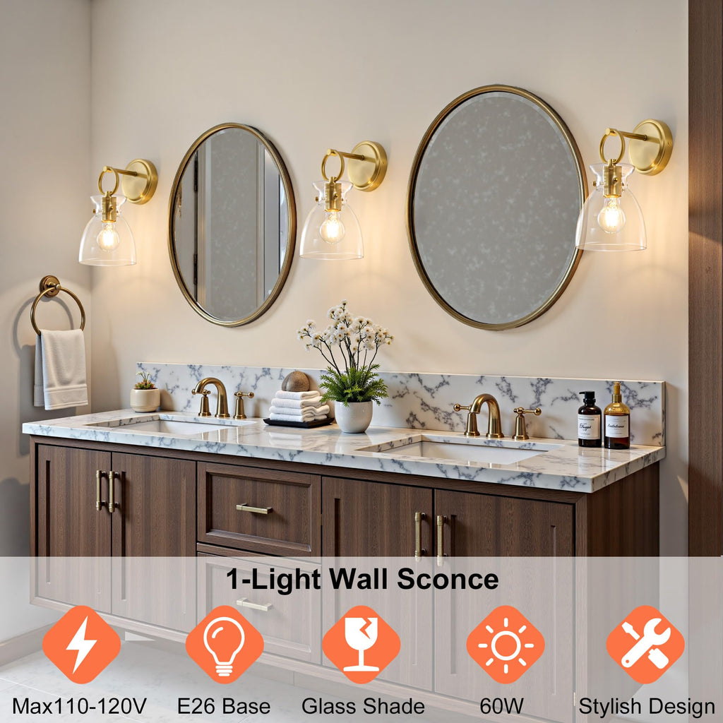 Gold Wall Sconce 1-Light Farmhouse Vanity Light Fixtures