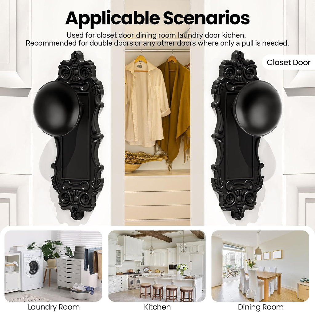 Matte Black Dummy Door Knobs Antique Interior, 2 Pack