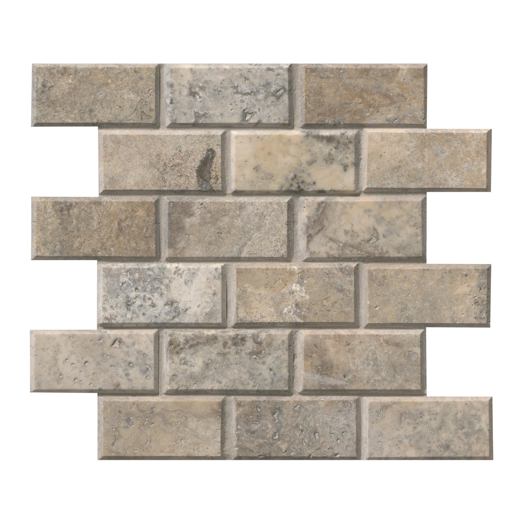Travertine Mosaic Tile | Silver Travertine and Beveled | 12" x 12"
