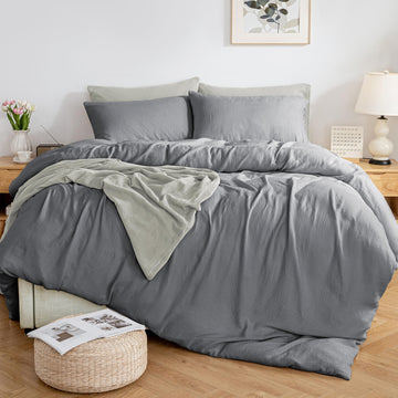 Muslin Duvet Cover - 100% Washed Cotton Linen Like Gauze Comforter Cover 3 Pieces Breathable & Lightweight for