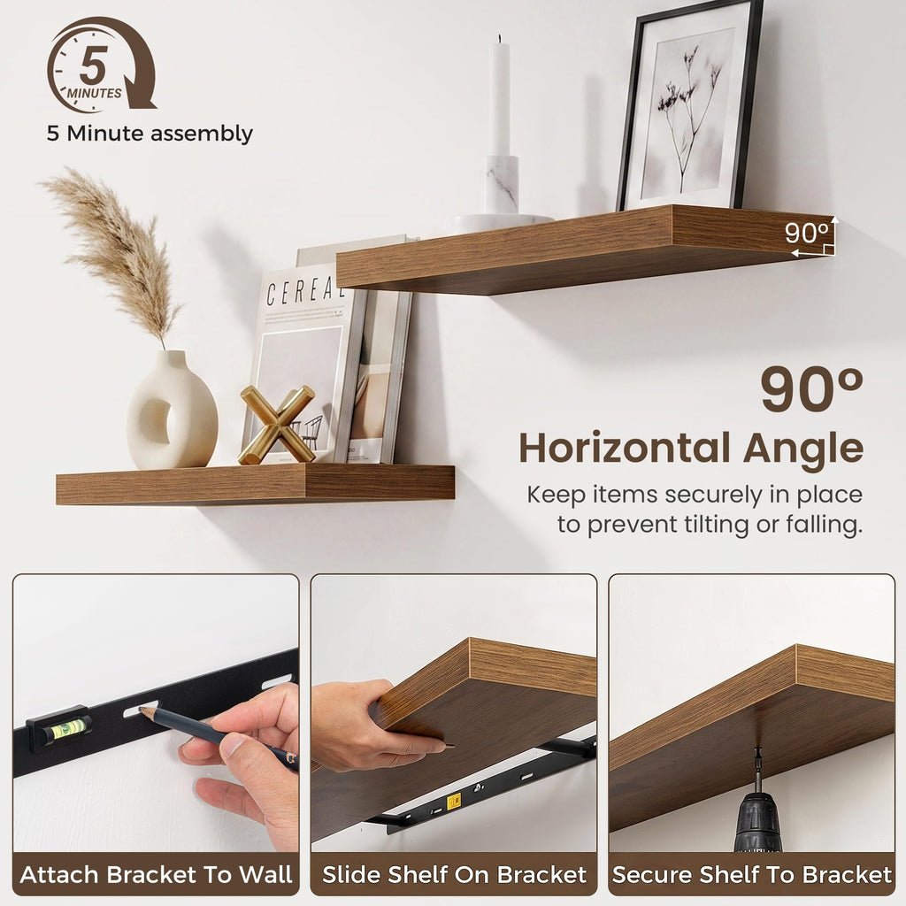 72 Inch Floating Shelves for Wall 2 Pack, Wood Wall Bathroom Shelves