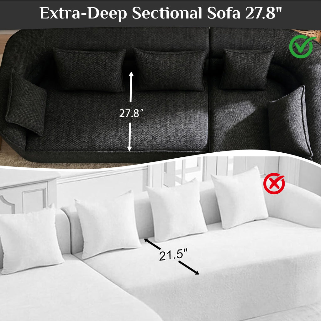 111" Modern Curved Sectional, Oversized Modular Couch, Black