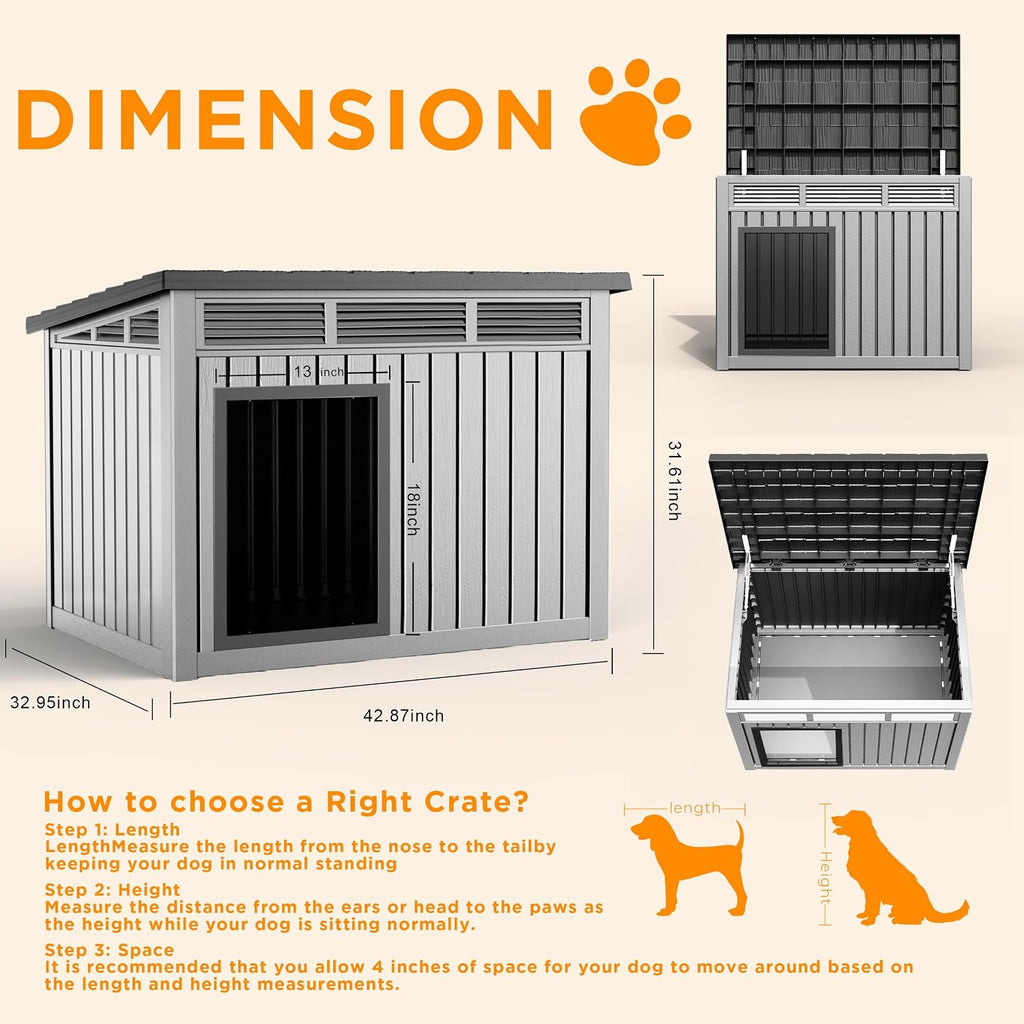 Large Dog House Outdoor for Indoor, Gray, 42.87 * 32.95 * 31.61