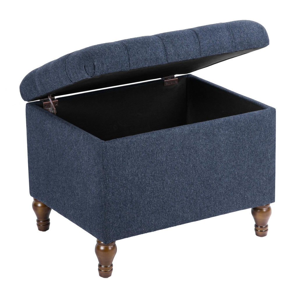 24" Button Tufted Storage Ottoman - Blue Woven Fabric