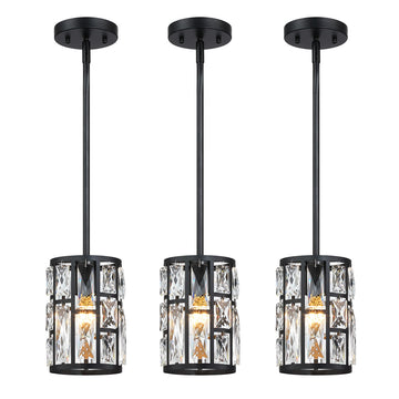 Modern Crystal Pendant Light Fixture 3-Pack Matte Black Finish Hanging Lighting Crystal Chandelier