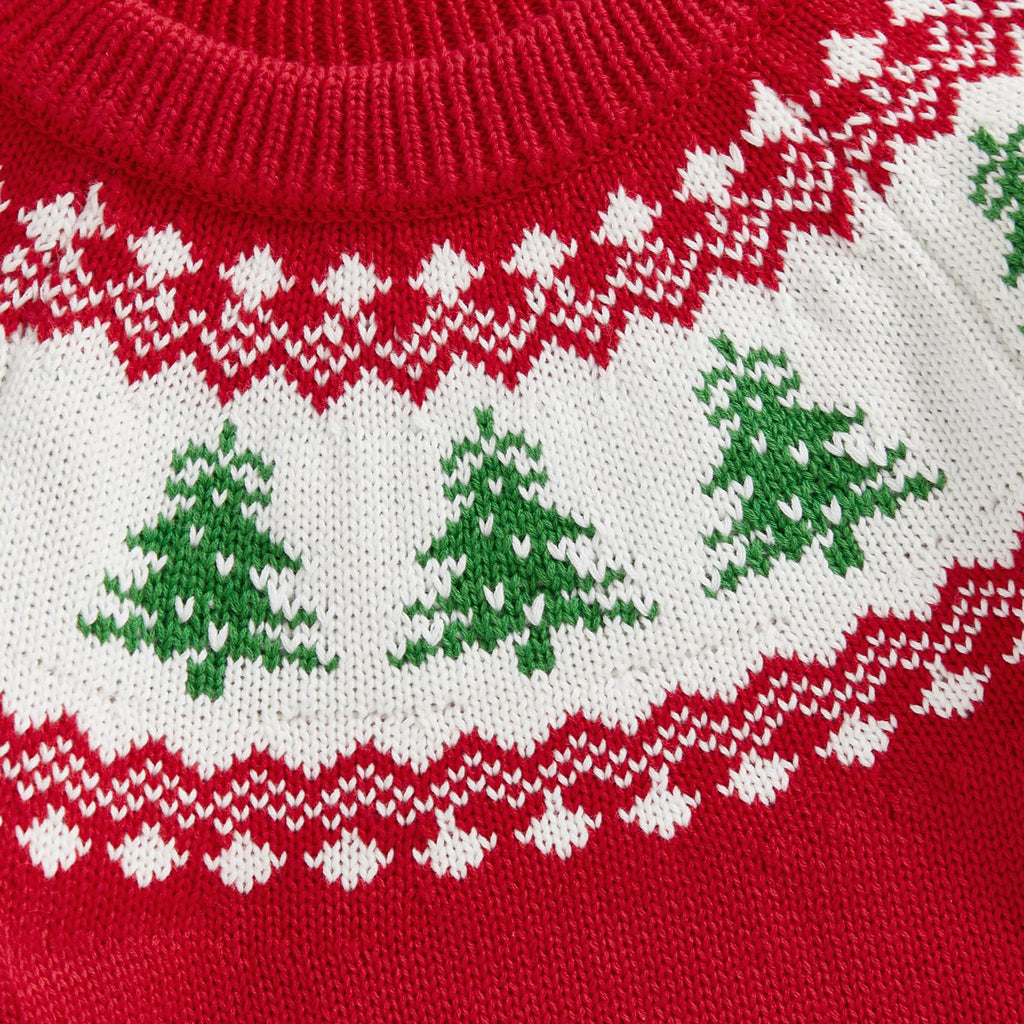 Toddler Baby Boy Girl Christmas Outfit Tree Print Oversized Long Sleeve Crewneck Knit Sweater Winter Holiday Clothes