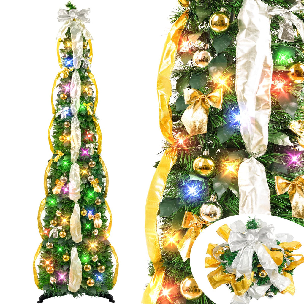 Pop Up Decorations Artificial Collapsible Tree with Lights 8Modes&Timer Predecorated Pencil Tinsel Tree Apartment