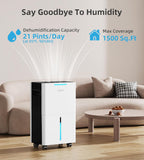 1500 Sq. ft Dehumidifier for Basement and Large Room, 21 Pints Dehumidifiers for Home with Drain Hose